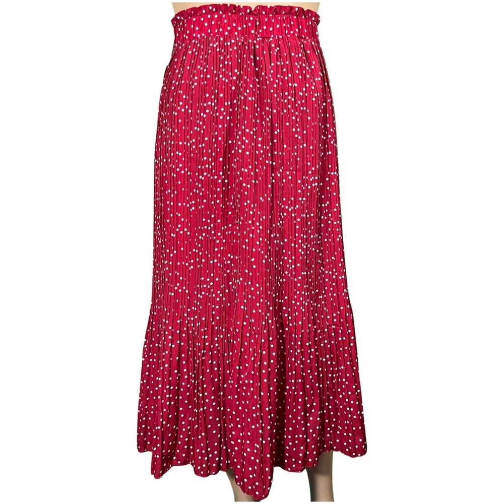 Exlura Women size L A line pleated red polka dot Skirt NWT